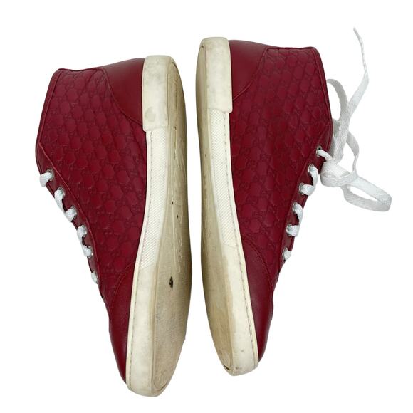 GUCCI Microguccissim Red Leather High Top Sneakers Lace Up Size 36 - Picture 6 of 11